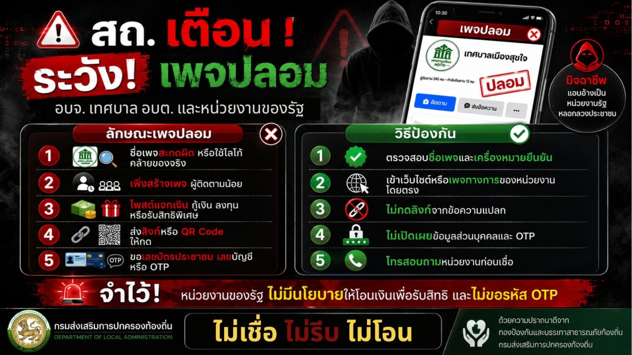 เตือนภัย...เพื่อสร้างการรับรู้ สร้างภูมิคุ้มกันทางความคิด และความรู้เท่าทันให้แก่ประชาชน เพื่อป้องกันการหลอกลวงทางออนไลน์ (Scammer)